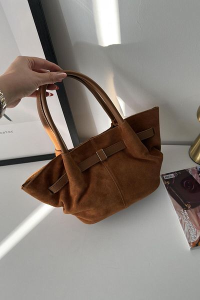 LEONAS Τσάντα χειρός και ώμου από γνήσιο δέρμα Mini Belted Denny Brown
