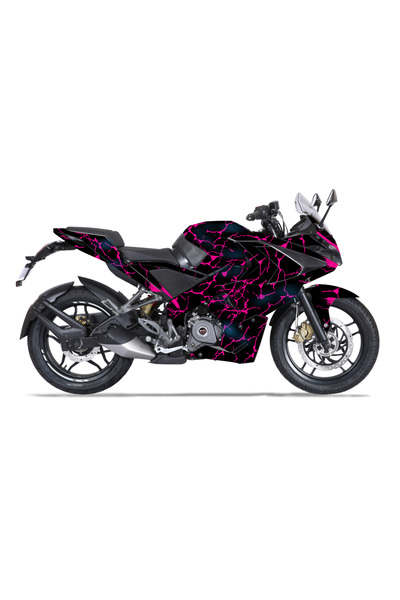 Run Grafik Shop Bajaj Pulsar RS 200 Pembe Şimşek Desenli Tam Kaplama Grafik K...