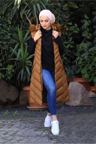 TRENDTESETTÜR Women's Brown (Camel) Hooded Quilted Puffer Vest 0021