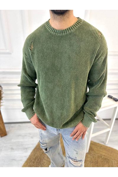 elkumoda Πλεκτό πουλόβερ από φυσικό βαμβάκι - Σχισμένο με λέιζερ, που δεν πέφτει, χαλαρό πουλόβερ που πλένεται