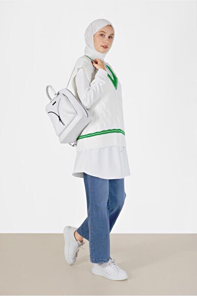 TRENDTESETTÜR Women's White (BONE) Knitted Patterned Knitwear Sweater 2527