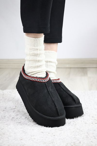 asmi shoes Women's Rose Black Furry Flat Sole Shoes - Ankle Boots