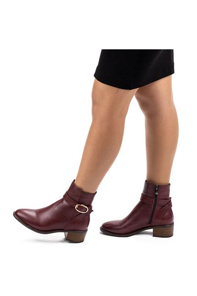 TwoEgoist Women's Genuine Leather Belted Buckle Low Heel Daily Boots
