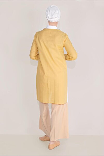 TRENDTESETTÜR Women's Yellow Cotton Embroidered Collar Tunic T 40596