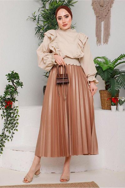TRENDTESETTÜR Γυναικεία Καφέ (CAMEL) Πλισέ φούστα 8051