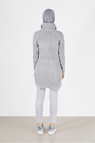 TRENDTESETTÜR Women's Gray Turtleneck Knitwear Tunic 7412