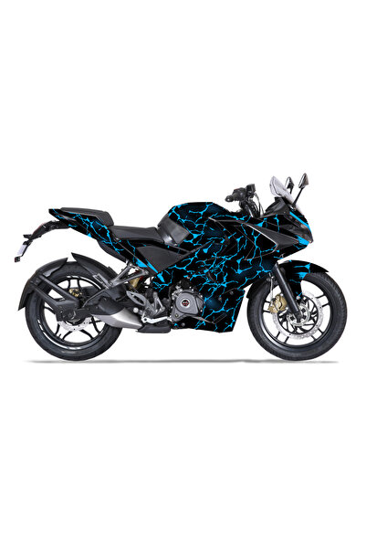 Run Grafik Shop Bajaj Pulsar RS 200 Mavi Şimşek Desenli Tam Kaplama Grafik Ki...