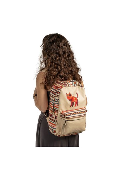 Street Bag Ethnic αδιάβροχο ορθοπεδικό σακίδιο πλάτης με μοτίβο Bohemian Cat - Θήκη Tablet