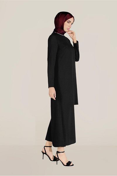 TRENDTESETTÜR Γυναικείο Μαύρο Πέτρινο Λεπτομερές Διπλό Παντελόνι. Ο ομαδικός 30001