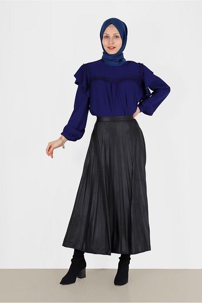 TRENDTESETTÜR Γυναικεία μπλούζα Navy Blue (K.SAKS) με μανίκια με λεπτομέρεια από γκιπούρ 40332
