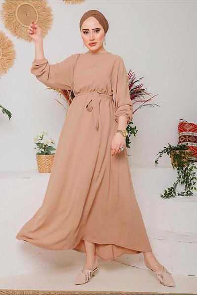 TRENDTESETTÜR Γυναικείο φόρεμα καφέ (CAMEL) με ελαστικό ζώνη 1042