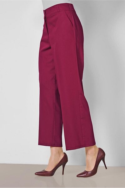 TRENDTESETTÜR Women's Claret Red Intermediate Waist Wide Leg Trousers 7545