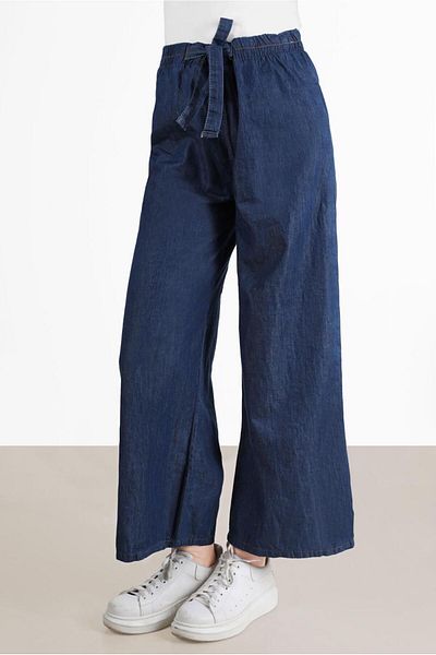 TRENDTESETTÜR Navy Blue Wide Leg Denim Women's Trousers - T 0205