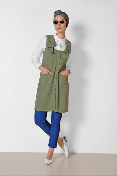 TRENDTESETTÜR WOMEN'S KHAKI (A.KHAKI) COLLAR WITH FLUFFY VEST T 4184