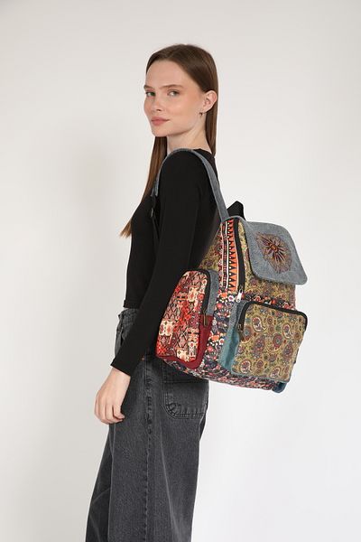 Street Bag Ethnic Bohemian Αυθεντικό Σχέδιο Συνονθύλευμα 5 Θέσεων Σακίδιο πλάτης Ορθοπεδικό Αδιάβροχο