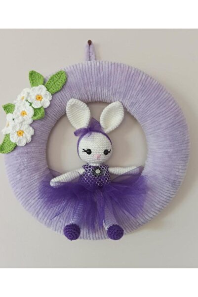 OYUNCAKPARK Çiçekli Tavşan Kapı Süsü Amigurumi Organik Oyuncak