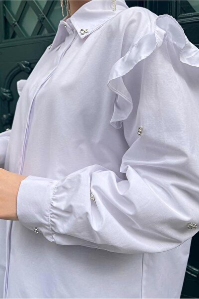 TRENDTESETTÜR Γυναικείο Λευκό Βολάν Πέτρινο Κεντημένο Τουνίκ 271