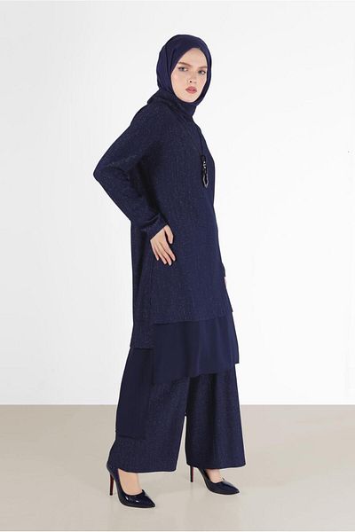 TRENDTESETTÜR Ασύμμετρη κοπή Glitter Παντελόνι 2 τεμαχίων. Σετ 41181