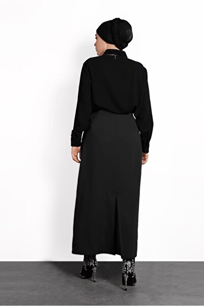 TRENDTESETTÜR WOMEN'S BLACK BUTTON DETAILED SKIRT 6374