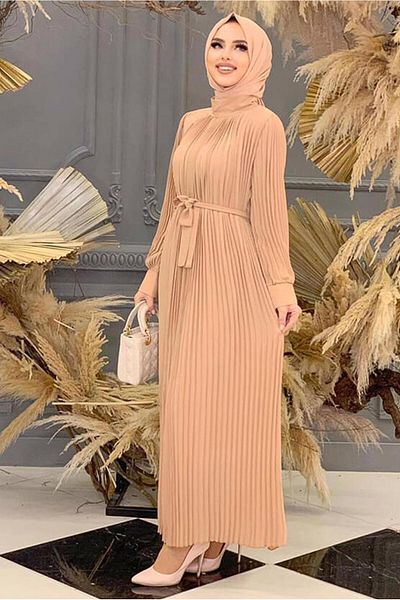 TRENDTESETTÜR Γυναικείο Πλισέ Κρεπ Φόρεμα Mink 3043