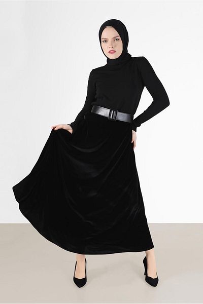 TRENDTESETTÜR Γυναικεία Μαύρη Casual Velvet Φούστα 60123