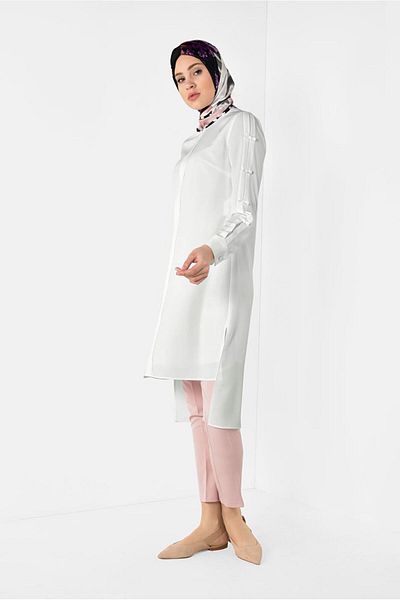 TRENDTESETTÜR WOMEN'S CREAM ASYMMETRIC CUT LONG TUNIC 4861
