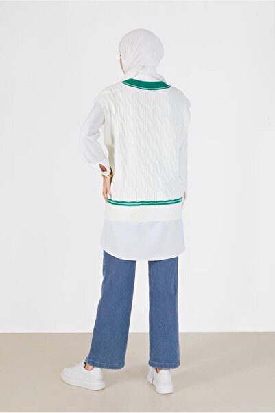 TRENDTESETTÜR Women's White (BONE) Knitted Patterned Knitwear Sweater 2527