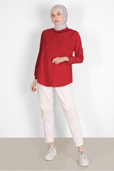 TRENDTESETTÜR Women's Red Tunic - Button, Basic Model 3900
