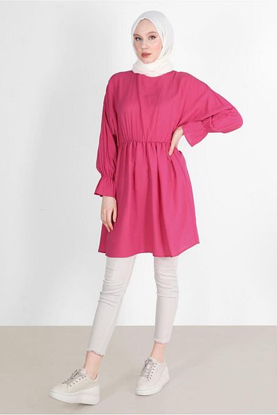TRENDTESETTÜR Women's Pink Tunic with Elastic Waist and Cuffs 7550
