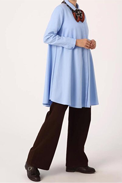 TRENDTESETTÜR Women's Blue Wide Cut Hidden Button Tunic 82805