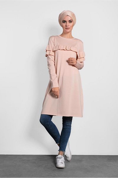 Alvina 40003 Model Ruffle Detailed Knitwear Tunic