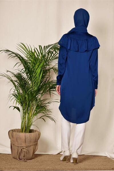 TRENDTESETTÜR WOMEN'S NAVY BLUE (SAX) BEAD DETAILED FLUFFY TUNIC 4201