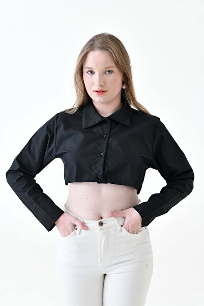 mirach Великий розмір Кроп-сорочка з довгими рукавами, бавовняна, на ґудзиках, зручна коротка сорочка