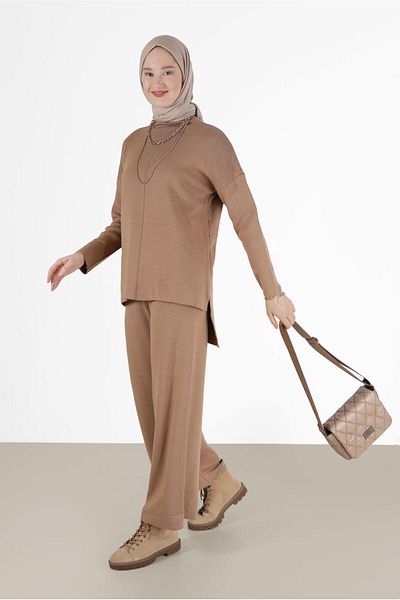 TRENDTESETTÜR Γυναικείο Παντελόνι Καφέ (CAMEL) Basic Double Knitwear. Ο Ομάδα 00032