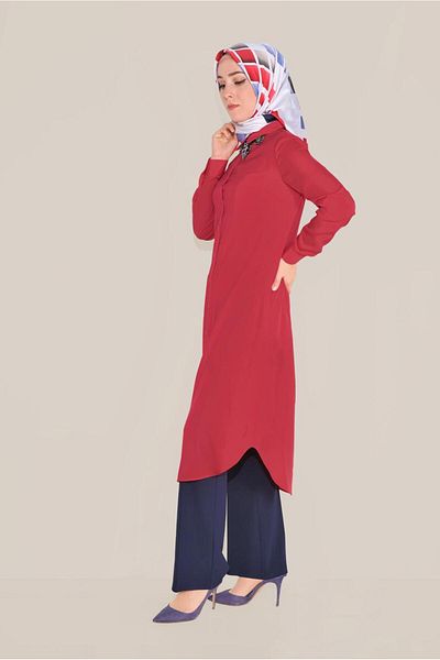 TRENDTESETTÜR تونيك طويل بأزرار حمراء للنساء 4397