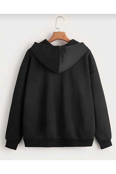 BUY CENTER Unisex Oversize Μαύρο μπουφάν με φερμουάρ και ζακέτα