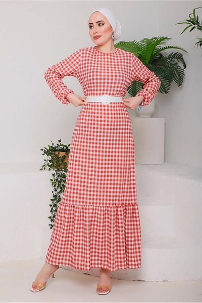 TRENDTESETTÜR Γυναικείο Καφέ (ΤΟΚΙ) Φόρεμα Gingham με ζώνη 6922