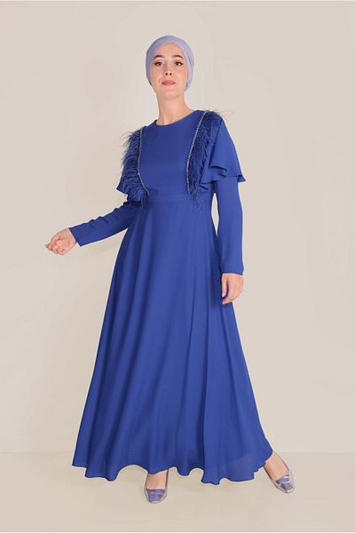 TRENDTESETTÜR ΓΥΝΑΙΚΕΙΟ ΣΚΟΥΡΟ ΜΠΛΕ (K.SAKS) ΦΟΡΕΜΑ ΜΕ ΧΑΝΤΡΕΣ ΚΑΤΑΣΚΕΥΑΣΜΕΝΟ ΜΕ ΦΟΥΡΙ 40567