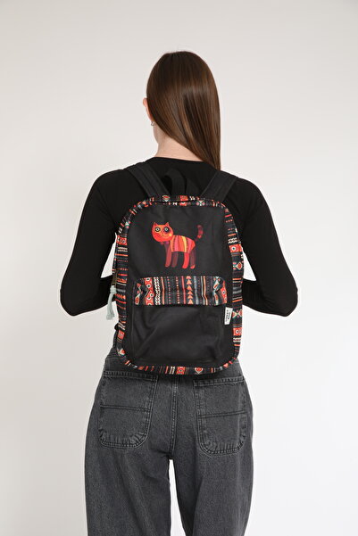 Street Bag Bohemian Cat Patterned Ethnic Waterproof Orthopedic Backpack - Tablet Compartment