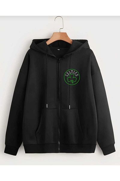 BUY CENTER Unisex Oversize Μαύρο μπουφάν με φερμουάρ και ζακέτα