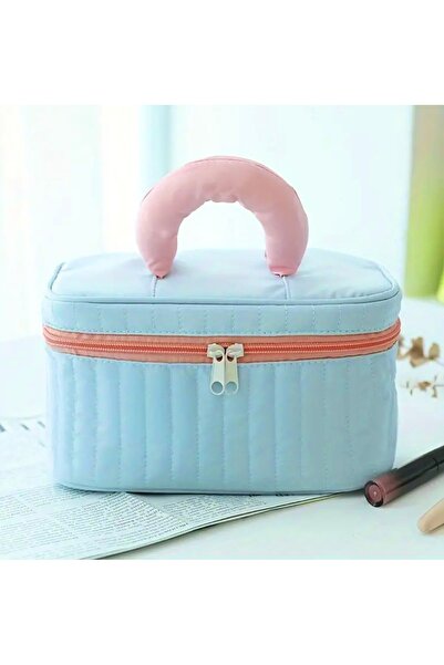 ADEN BEBEK AKSESUARLARI Şeker Mavi Pembe İç Bölümleri Ayarlanabilir Makyaj Çantası Kozmetik ve Seyahat Çantası