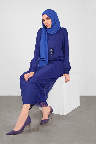 TRENDTESETTÜR Γυναικείο φόρεμα Navy Blue (K.SAKS) με λεπτομέρεια από τούλι πουά 41141