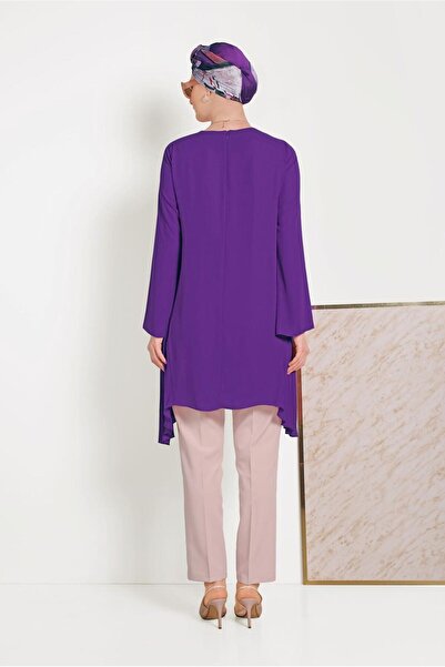 TRENDTESETTÜR Γυναικείο μωβ (A.MOR) Πιέτα Λεπτομερές Ασύμμετρο Κόψιμο Μπλουζάκι 40443