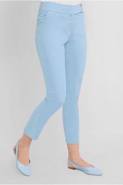 TRENDTESETTÜR Women's Blue (AQUA) Intermediate Waist Cotton Fabric Trousers 7552