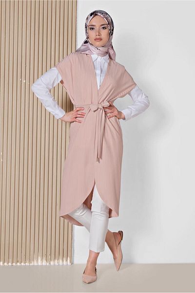 TRENDTESETTÜR Powder Colored Women's Vest - Belted, Model t 4241