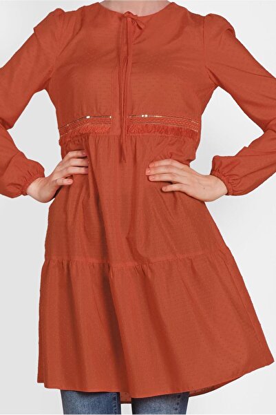 TRENDTESETTÜR WOMEN'S COFFEE (TILE) TASSEL DETAILED TUNIC 4470