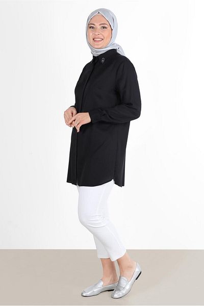 TRENDTESETTÜR WOMEN'S BLACK COLLAR STONE DETAIL TUNIC 2860