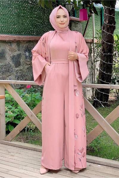 TRENDTESETTÜR Γυναικείο Σετ Ολόσωμη φόρμα με floral σχέδιο σε πούδρα T 2138