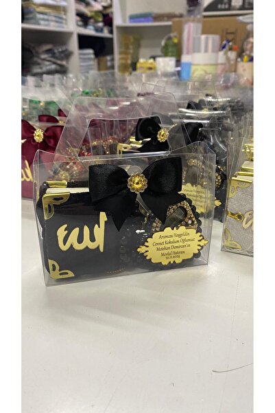 Azra 10'lu Paket İsim Pleksili Şeffaf Çantalı Set, Mini Kuranı Kerim, Cam İnci Tesbih, Taşlı Zikirmatik