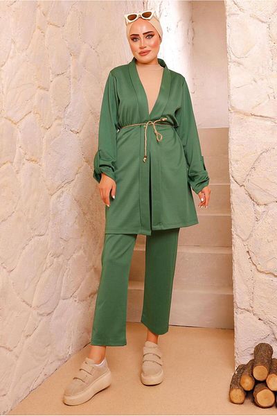 TRENDTESETTÜR Γυναικείο Πράσινο (BENETTON) Σετ με Μπουφάν με Ζώνη 3772